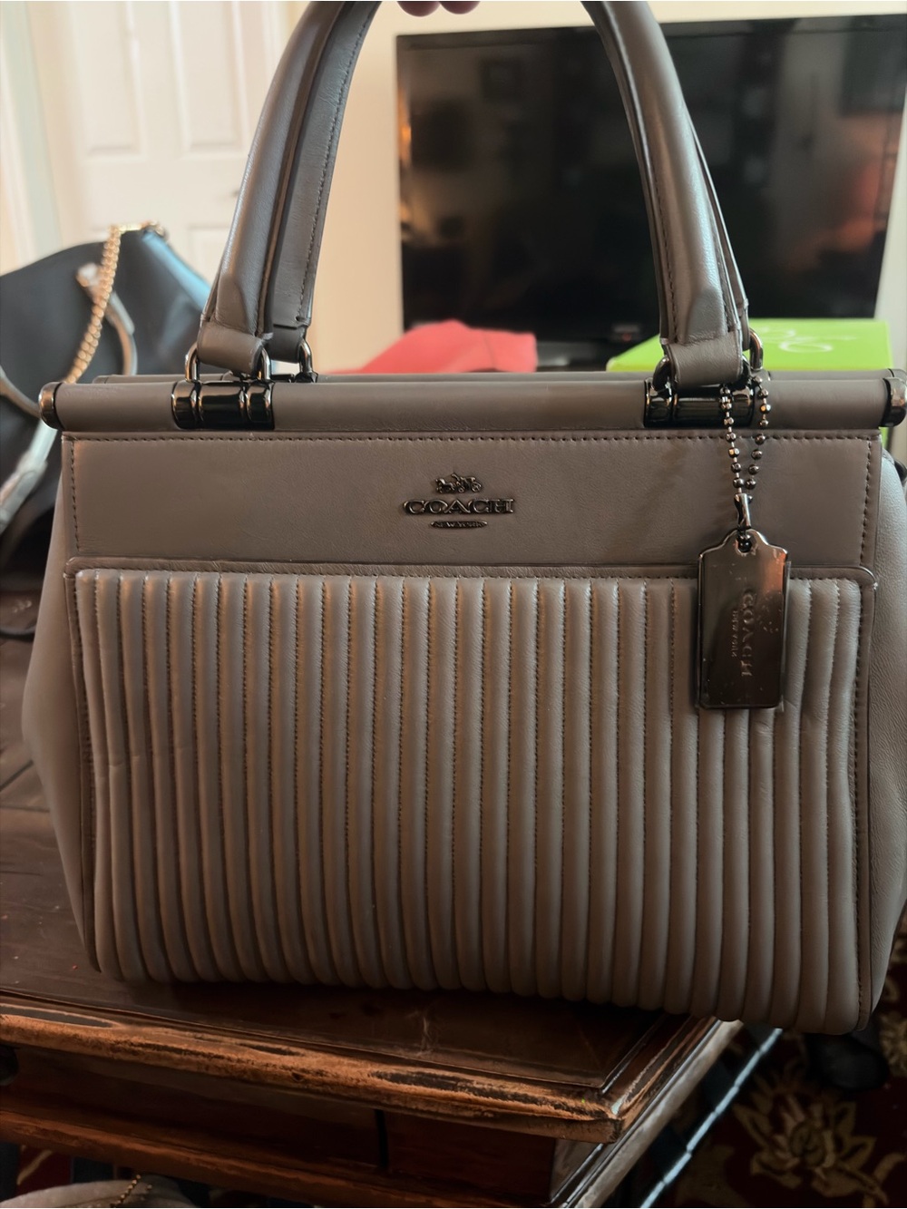Coach Grace Quilted Nappa Leather Satchel – Gray/Silver – Style 22728